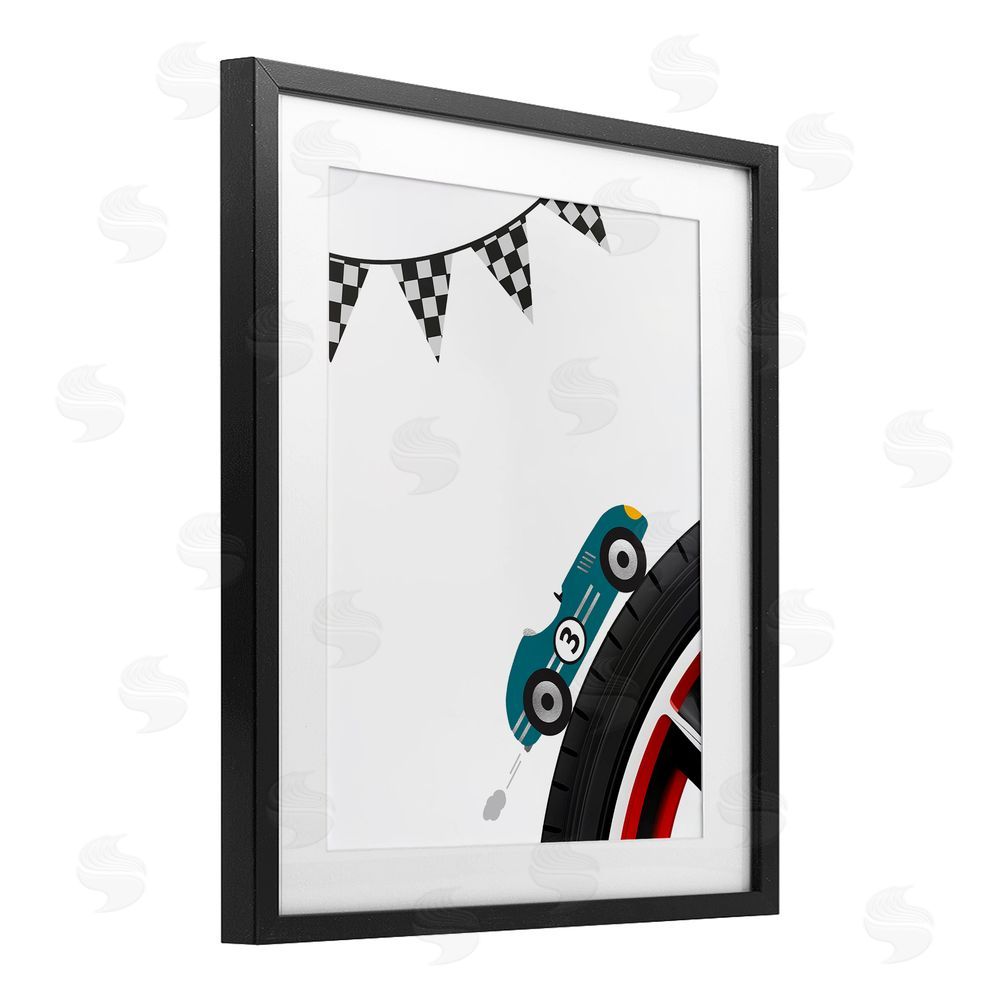 Christine Simpson Art Fast Lane Racecar Black Framed Print Under Glass with White Mat Wall Art