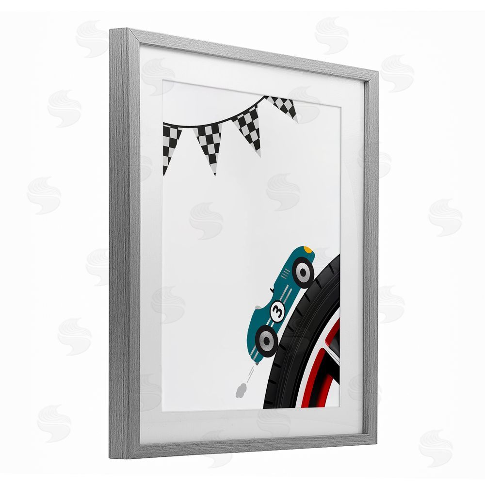 Christine Simpson Art Fast Lane Racecar Gray Framed Print Under Glass with White Mat Wall Art