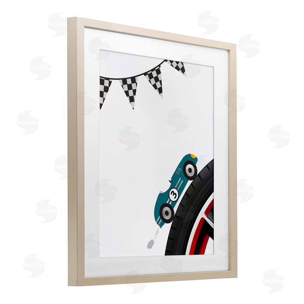 Christine Simpson Art Fast Lane Racecar Birch Framed Print Under Glass with White Mat Wall Art