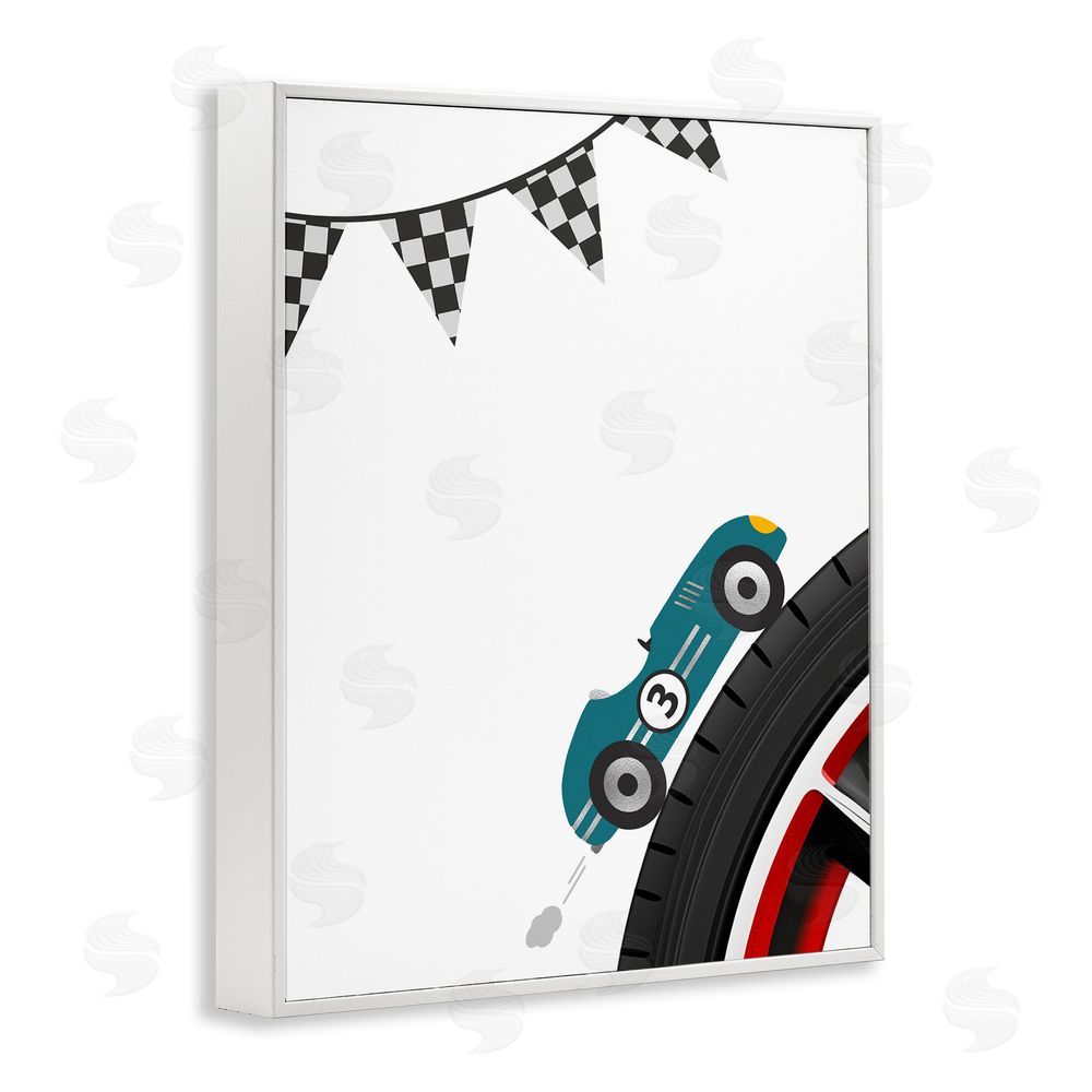 Christine Simpson Art Fast Lane Racecar White Framed Giclee Wall Art Print