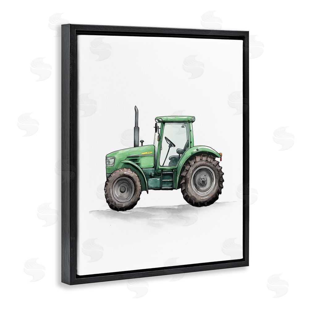Christine Simpson Art Working Trucks Green Tractor Black Floating Frame Canvas Wall Art Print