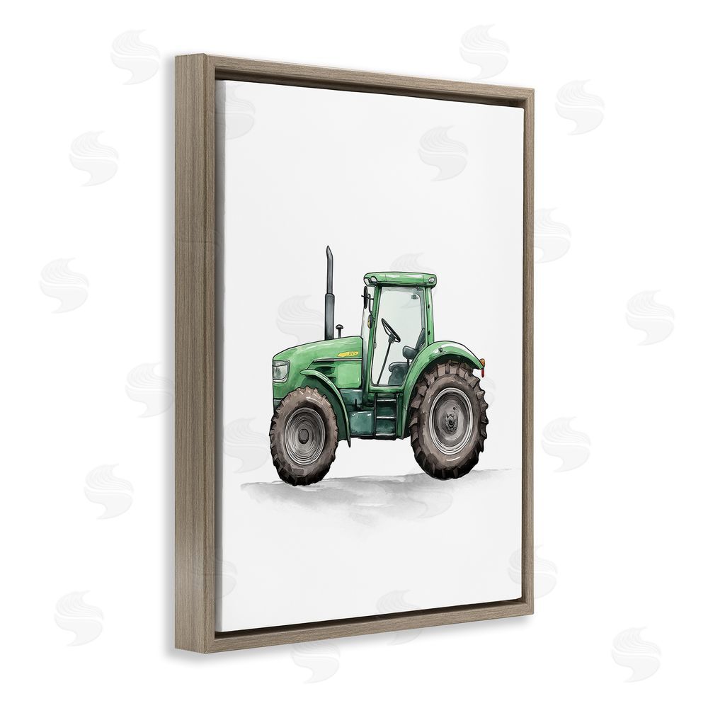 Christine Simpson Art Working Trucks Green Tractor Brown Floating Frame Canvas Wall Art Print