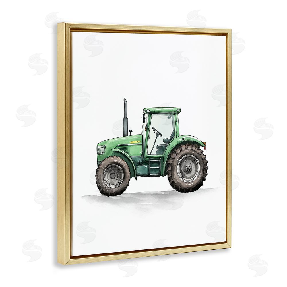 Christine Simpson Art Working Trucks Green Tractor Gold Floating Frame Canvas Wall Art Print
