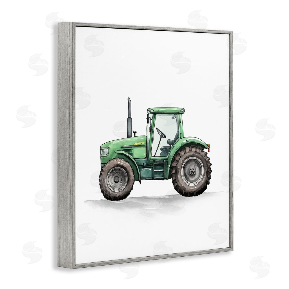 Christine Simpson Art Working Trucks Green Tractor Gray Framed Giclee Wall Art Print