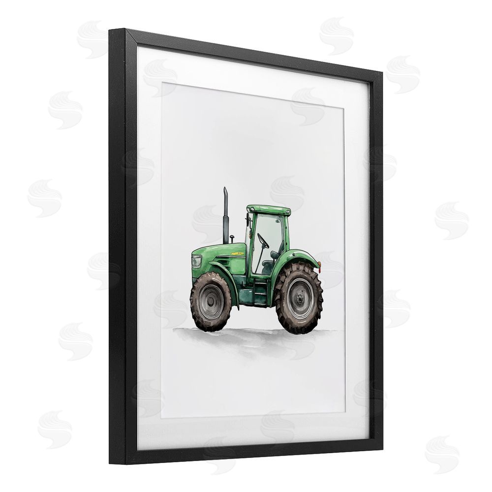 Christine Simpson Art Working Trucks Green Tractor Black Framed Print Under Glass with White Mat Wall Art