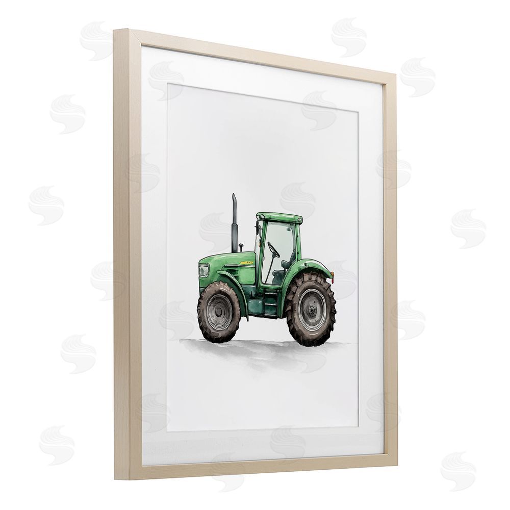 Christine Simpson Art Working Trucks Green Tractor Birch Framed Print Under Glass with White Mat Wall Art