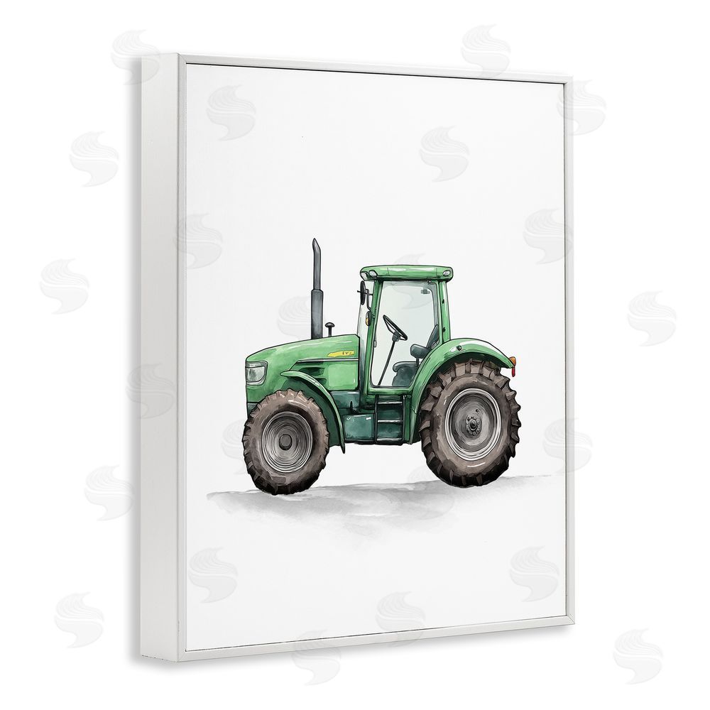 Christine Simpson Art Working Trucks Green Tractor White Framed Giclee Wall Art Print