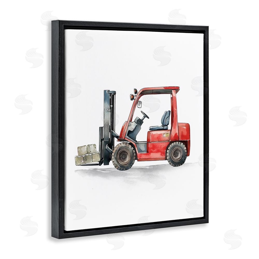 Christine Simpson Art Working Trucks Forklift Black Floating Frame Canvas Wall Art Print