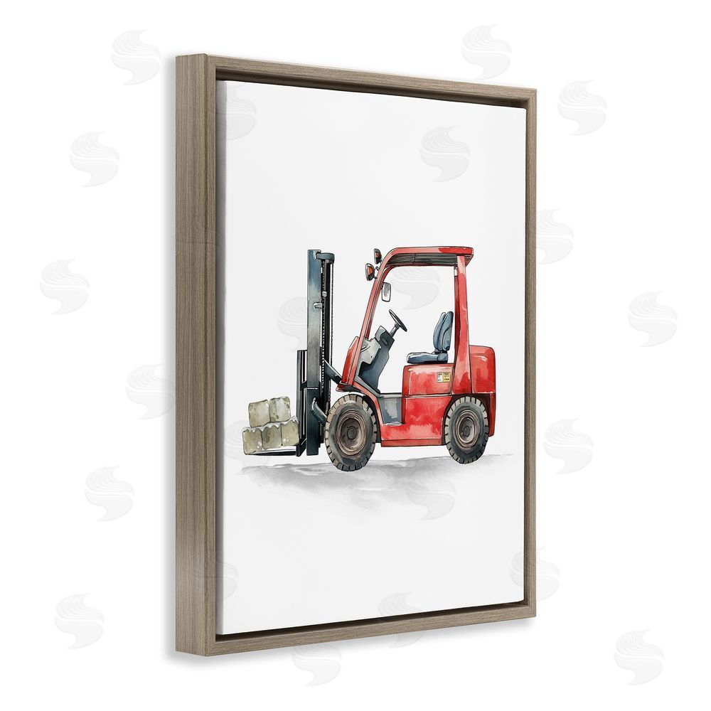 Christine Simpson Art Working Trucks Forklift Brown Floating Frame Canvas Wall Art Print