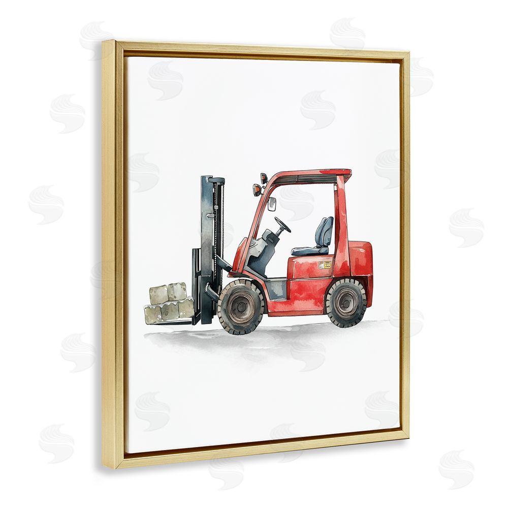 Christine Simpson Art Working Trucks Forklift Gold Floating Frame Canvas Wall Art Print