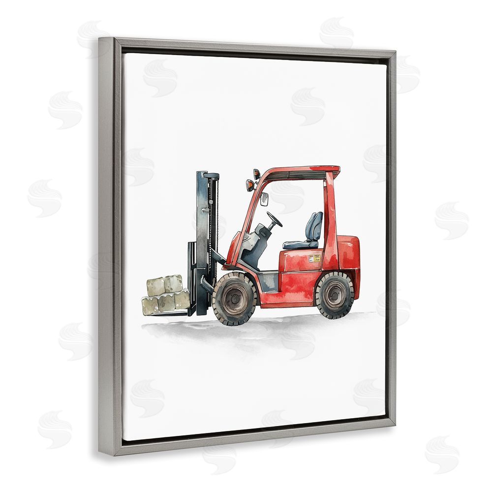 Christine Simpson Art Working Trucks Forklift Gray Floating Frame Canvas Wall Art Print