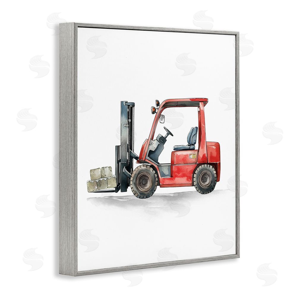Christine Simpson Art Working Trucks Forklift Gray Framed Giclee Wall Art Print