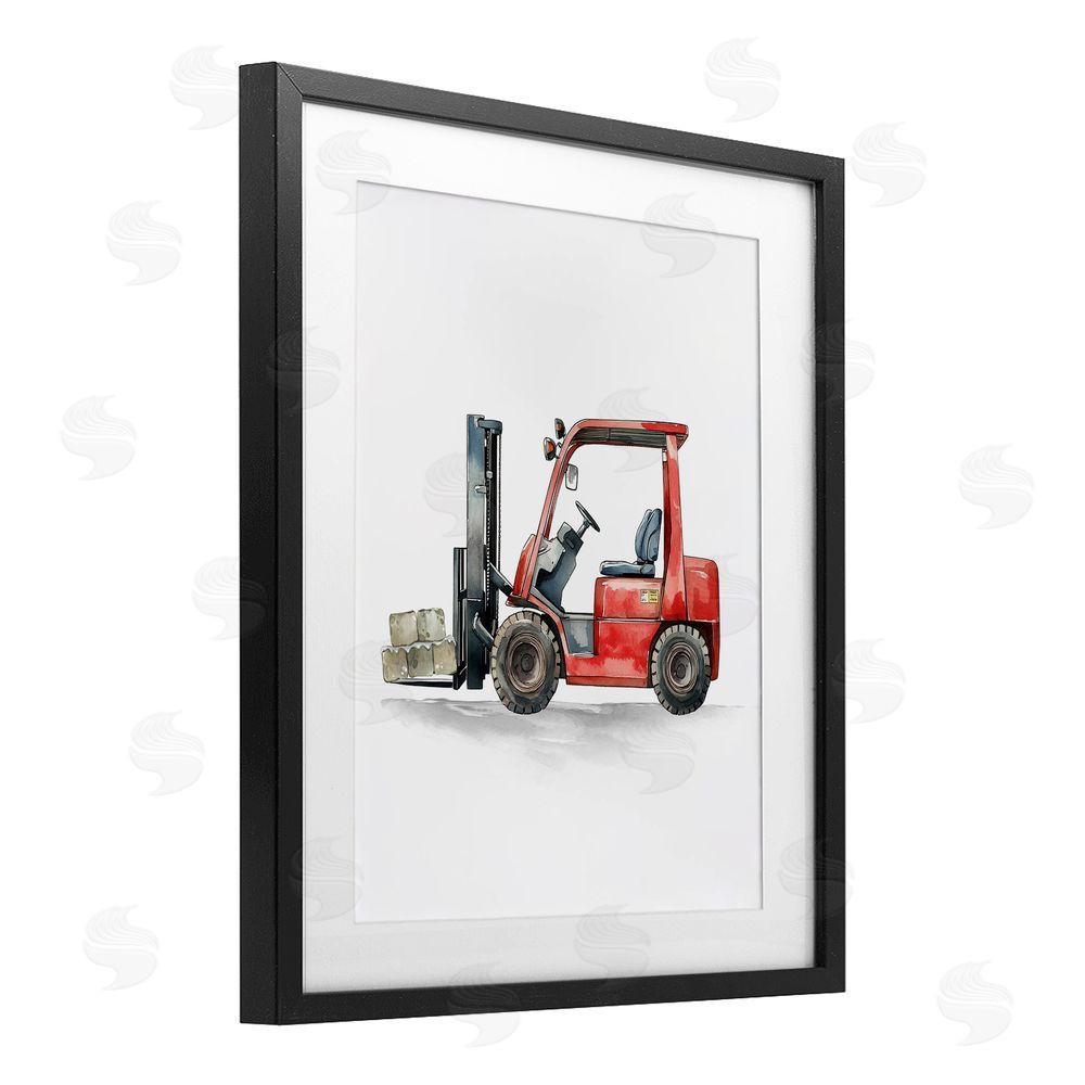 Christine Simpson Art Working Trucks Forklift Black Framed Print Under Glass with White Mat Wall Art