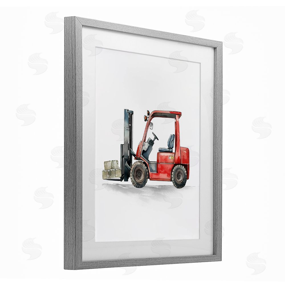 Christine Simpson Art Working Trucks Forklift Gray Framed Print Under Glass with White Mat Wall Art