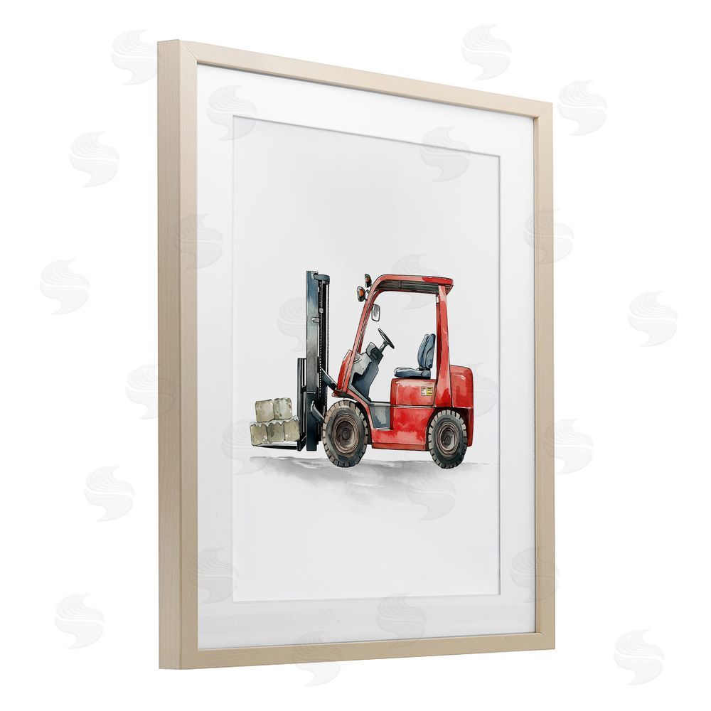 Christine Simpson Art Working Trucks Forklift Birch Framed Print Under Glass with White Mat Wall Art