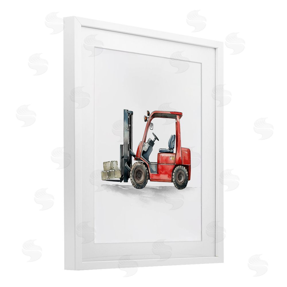 Christine Simpson Art Working Trucks Forklift White Framed Print Under Glass with Mat Wall Art