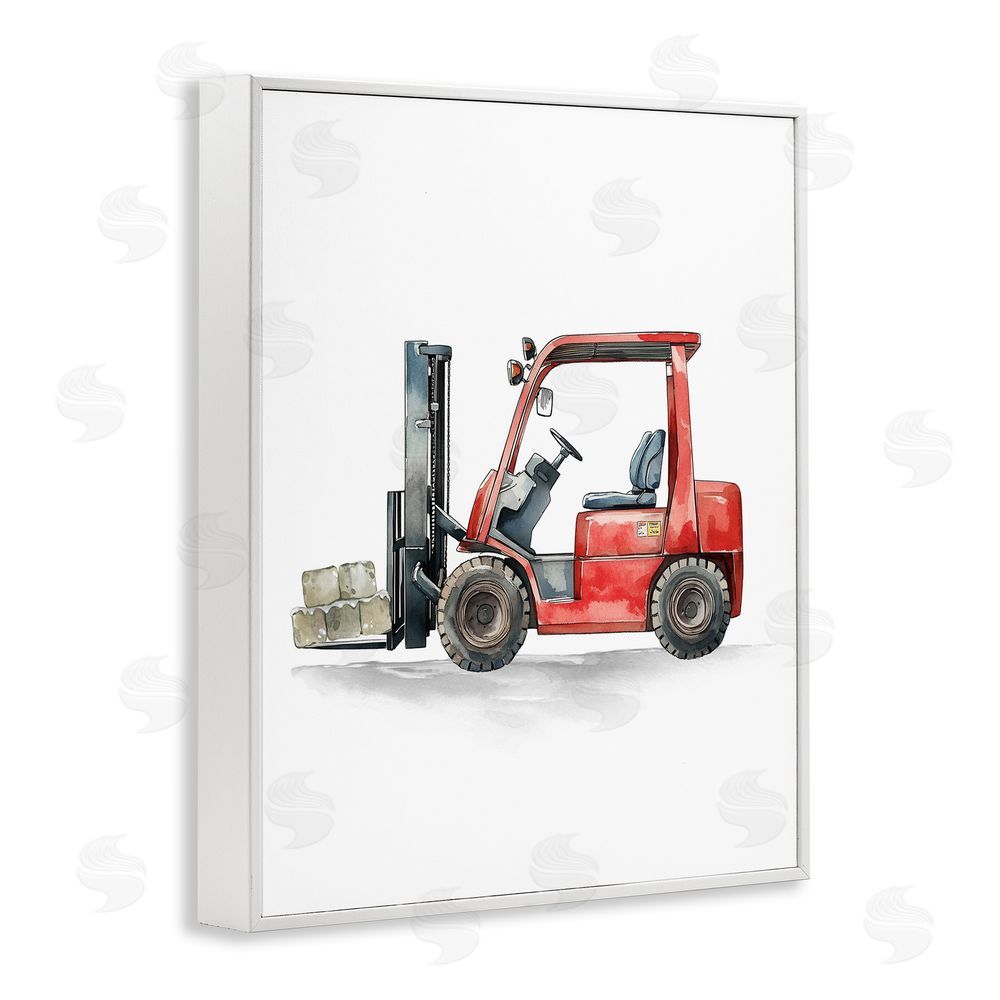 Christine Simpson Art Working Trucks Forklift White Framed Giclee Wall Art Print