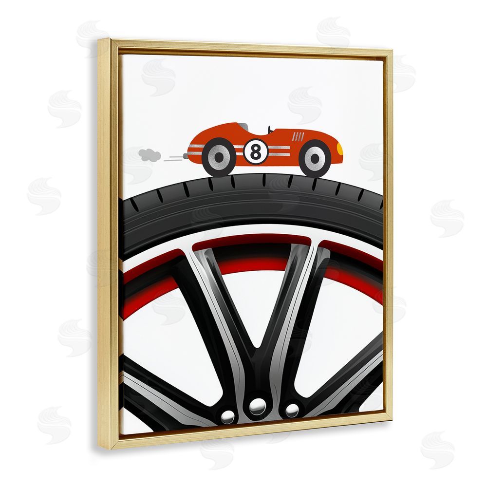 Christine Simpson Art Sport Fast Lane Racecar Gold Floating Frame Canvas Wall Art Print