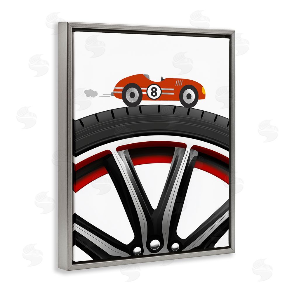 Christine Simpson Art Sport Fast Lane Racecar Gray Floating Frame Canvas Wall Art Print