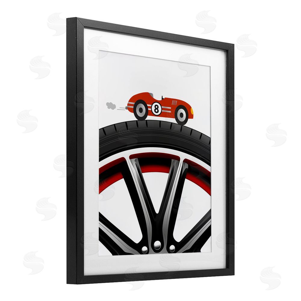Christine Simpson Art Sport Fast Lane Racecar Black Framed Print Under Glass with White Mat Wall Art