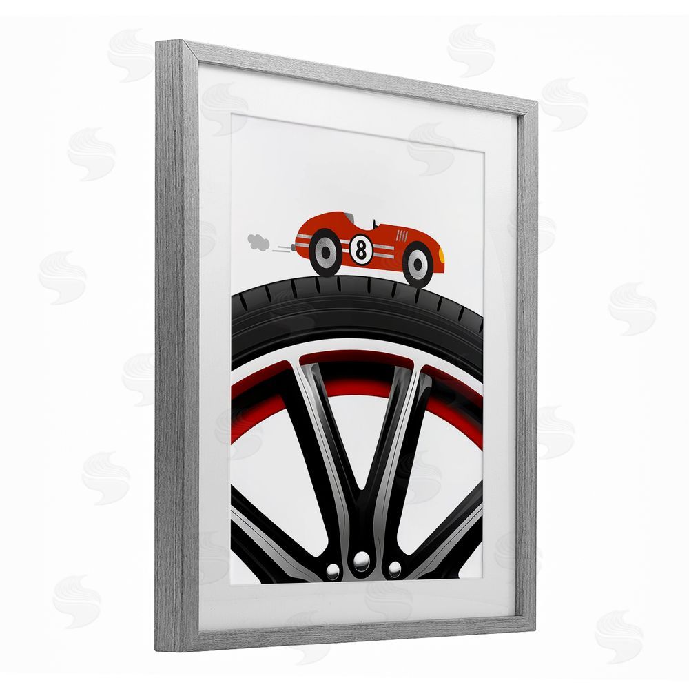 Christine Simpson Art Sport Fast Lane Racecar Gray Framed Print Under Glass with White Mat Wall Art