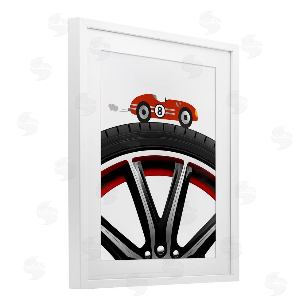Christine Simpson Art Sport Fast Lane Racecar White Framed Print Under Glass with Mat Wall Art