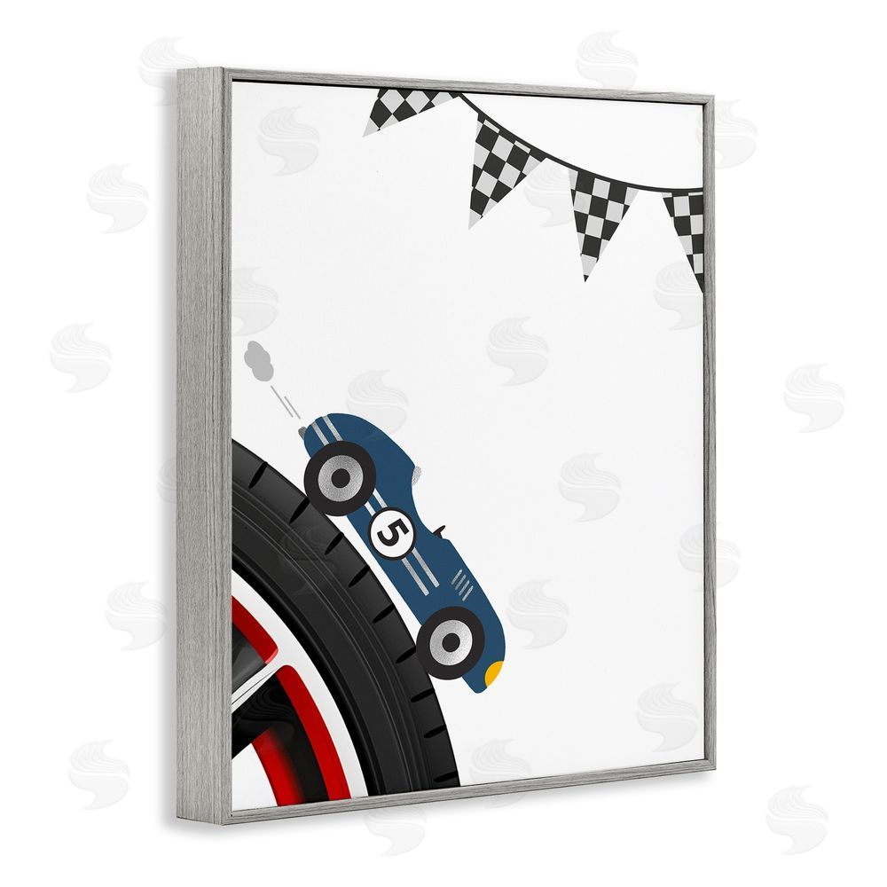 Christine Simpson Art Vintage Fast Lane Racecar Gray Framed Giclee Wall Art Print