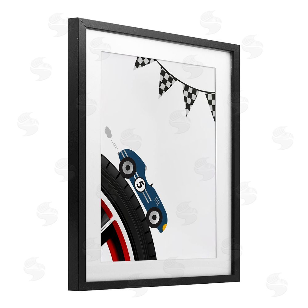 Christine Simpson Art Vintage Fast Lane Racecar Black Framed Print Under Glass with White Mat Wall Art
