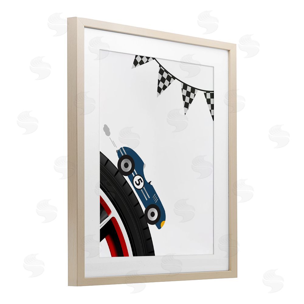 Christine Simpson Art Vintage Fast Lane Racecar Birch Framed Print Under Glass with White Mat Wall Art