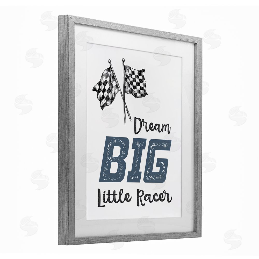 Christine Simpson Art Dream Big Little Racer Gray Framed Print Under Glass with White Mat Wall Art