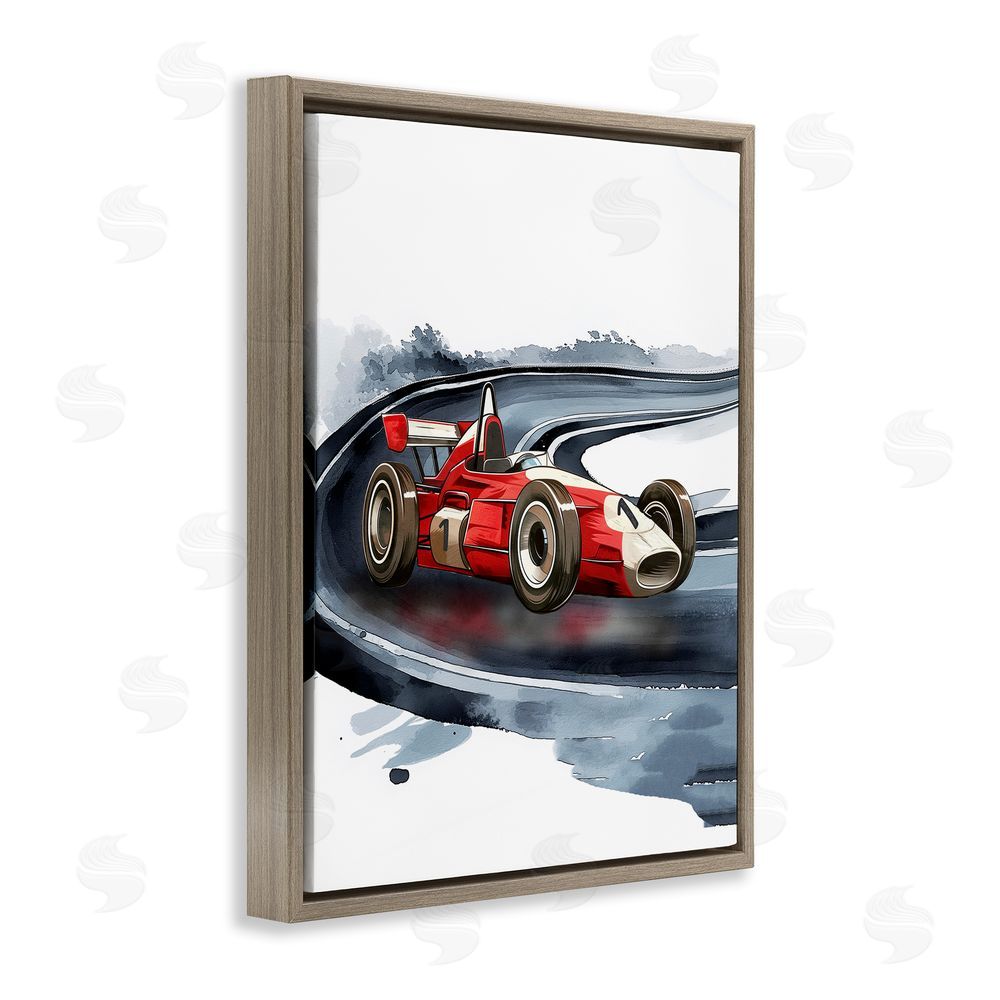 Christine Simpson Art Race Day F1 Car Brown Floating Frame Canvas Wall Art Print