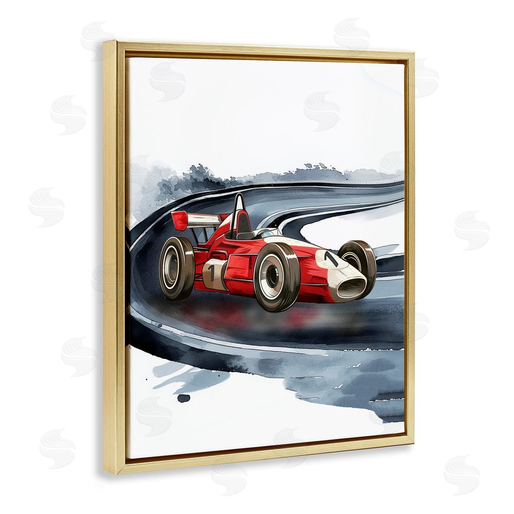 Christine Simpson Art Race Day F1 Car Gold Floating Frame Canvas Wall Art Print