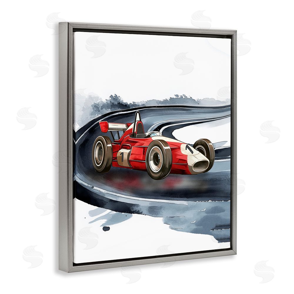 Christine Simpson Art Race Day F1 Car Gray Floating Frame Canvas Wall Art Print