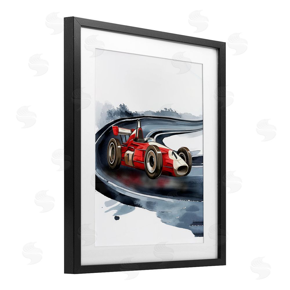 Christine Simpson Art Race Day F1 Car Black Framed Print Under Glass with White Mat Wall Art