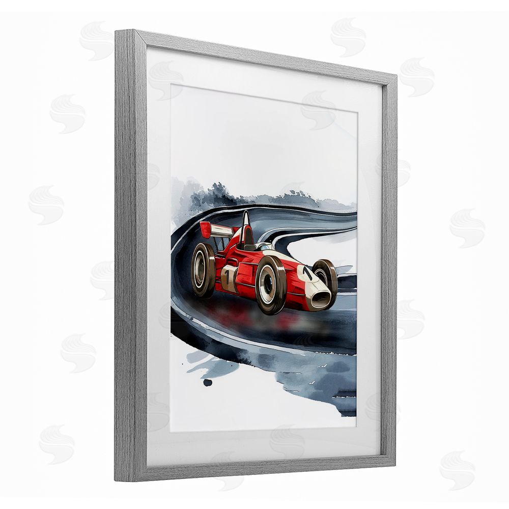 Christine Simpson Art Race Day F1 Car Gray Framed Print Under Glass with White Mat Wall Art
