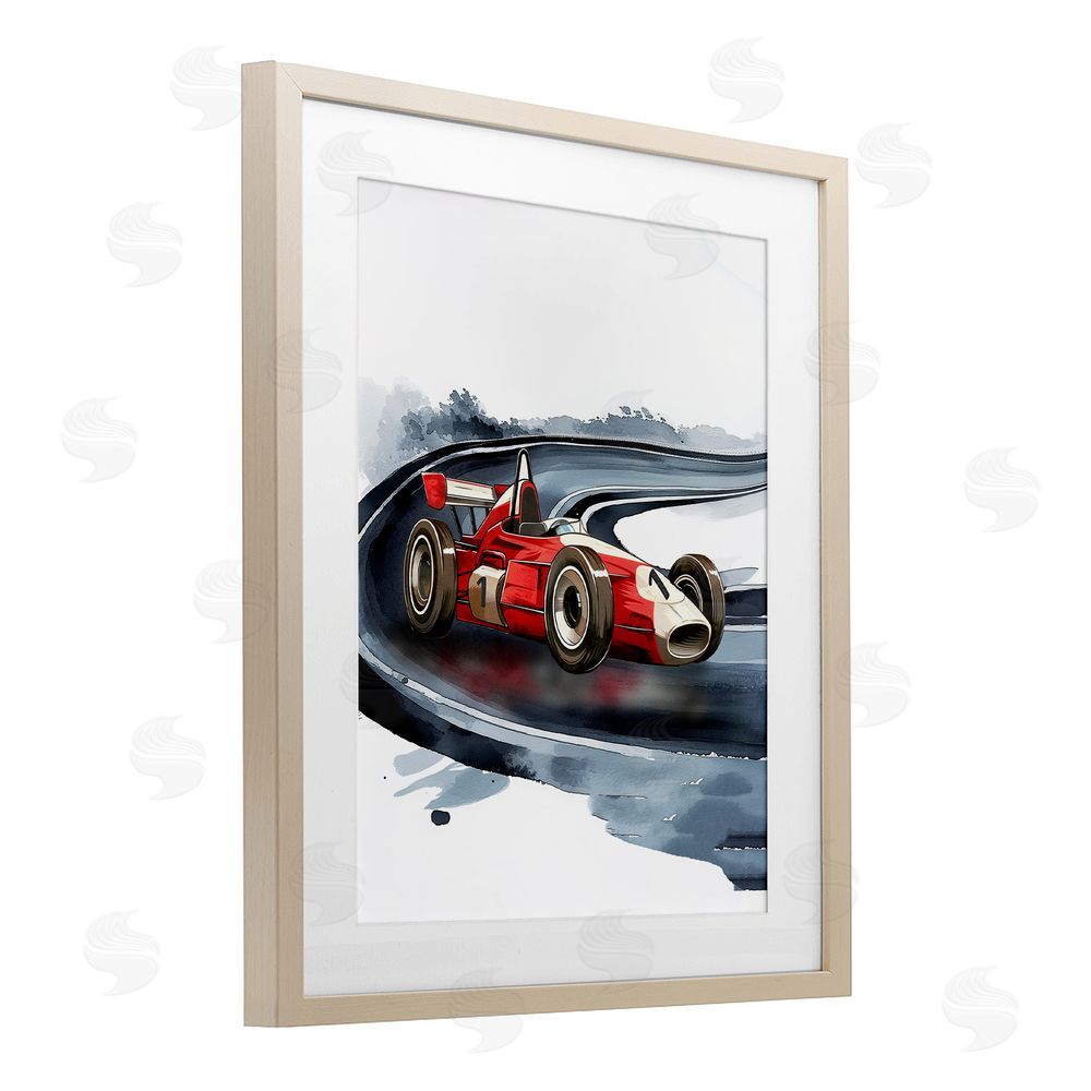 Christine Simpson Art Race Day F1 Car Birch Framed Print Under Glass with White Mat Wall Art