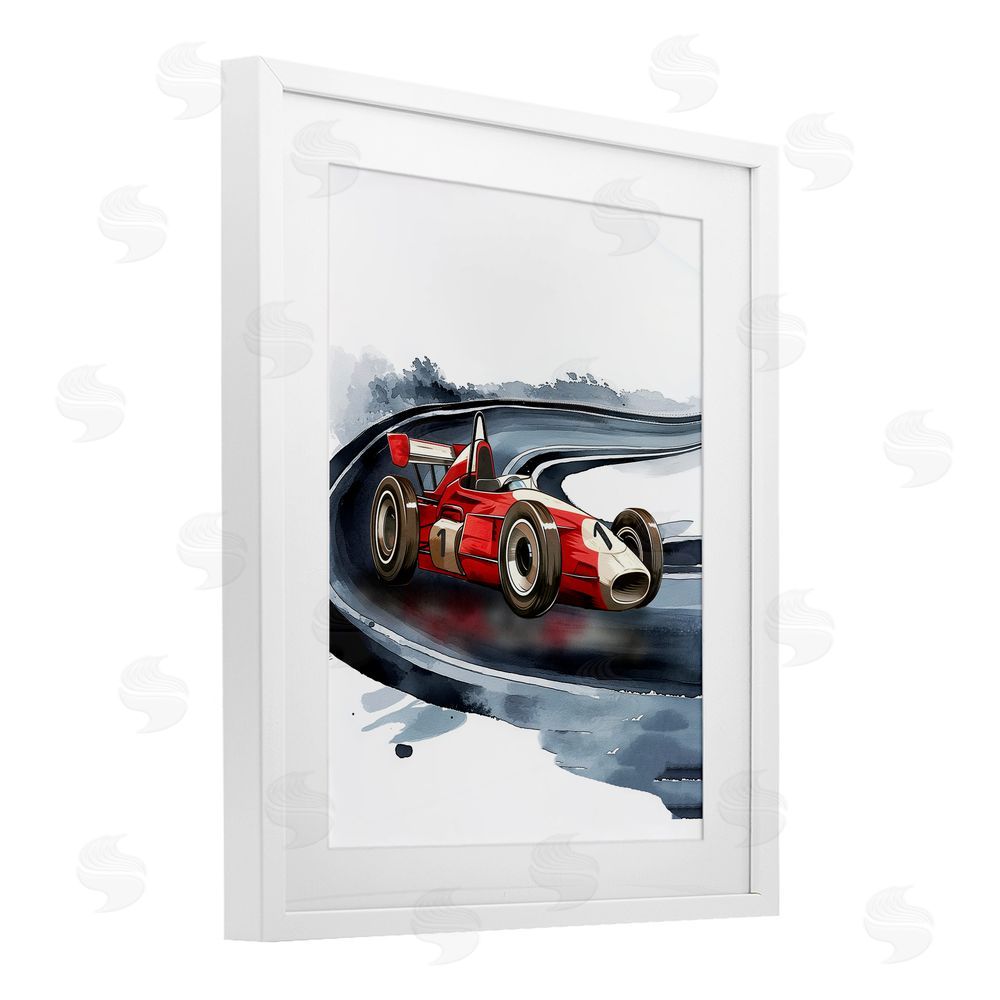 Christine Simpson Art Race Day F1 Car White Framed Print Under Glass with Mat Wall Art