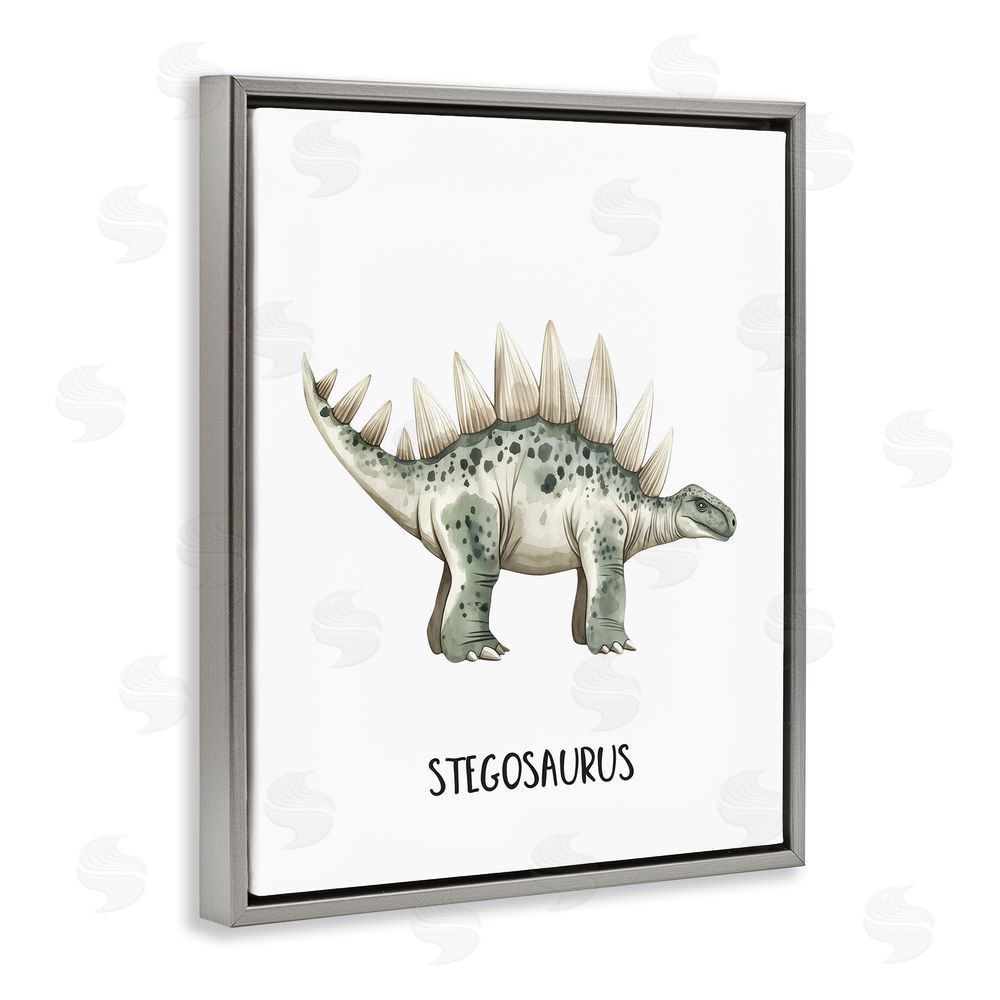 Christine Simpson Art Meet The Stegosaurus Gray Floating Frame Canvas Wall Art Print
