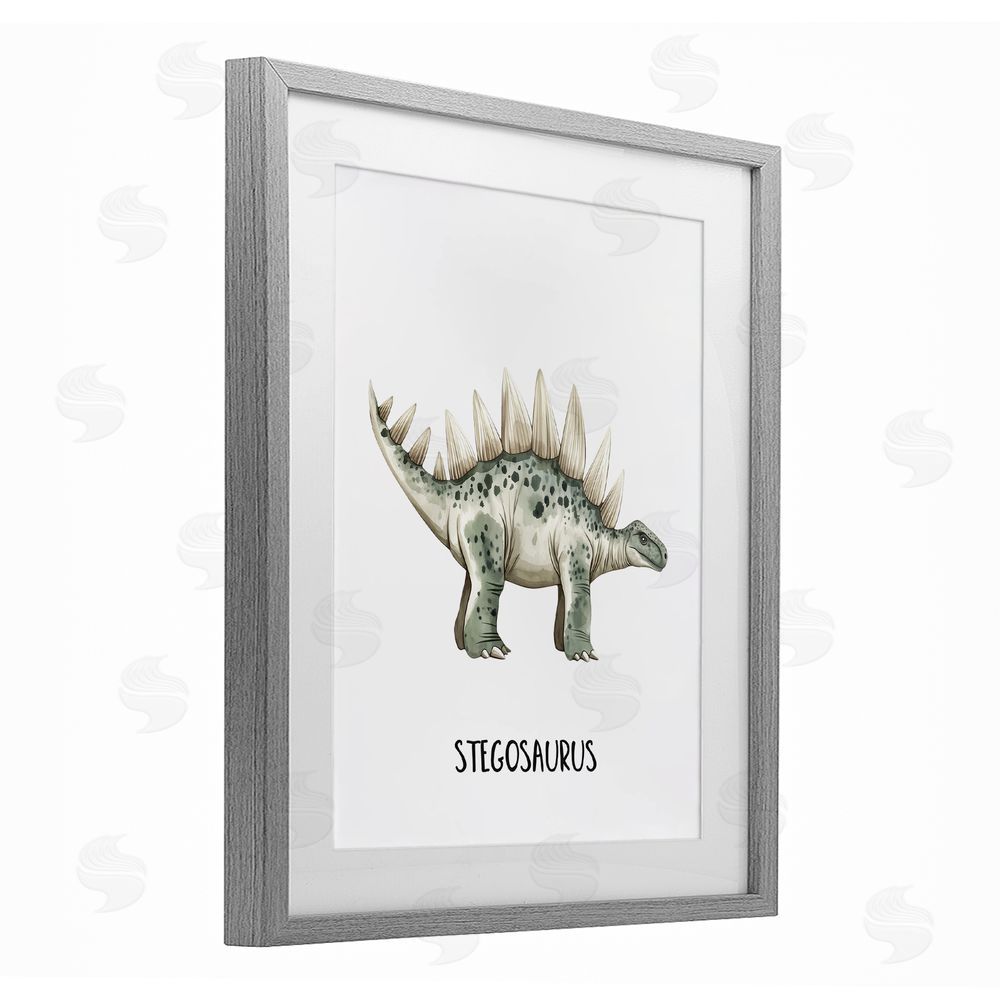 Christine Simpson Art Meet The Stegosaurus Gray Framed Print Under Glass with White Mat Wall Art