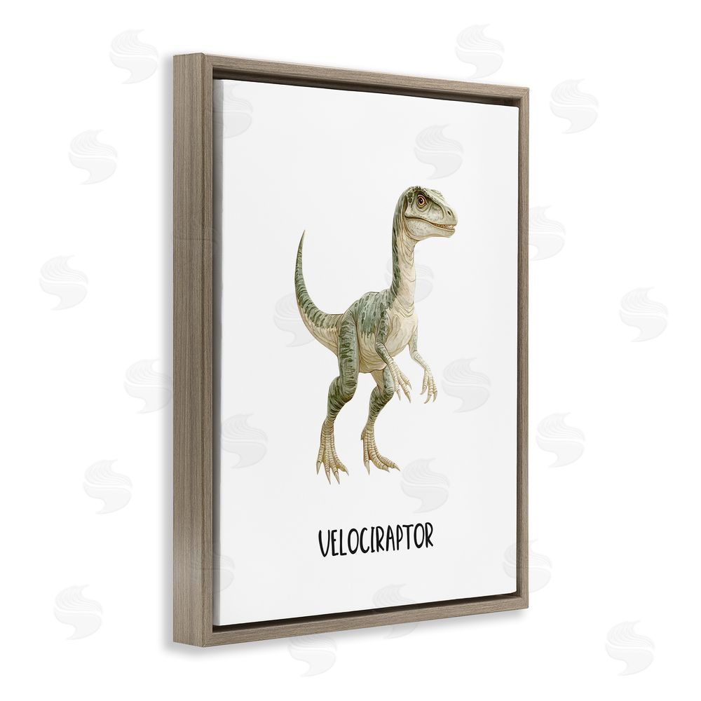 Christine Simpson Art Meet The Velociraptor Brown Floating Frame Canvas Wall Art Print