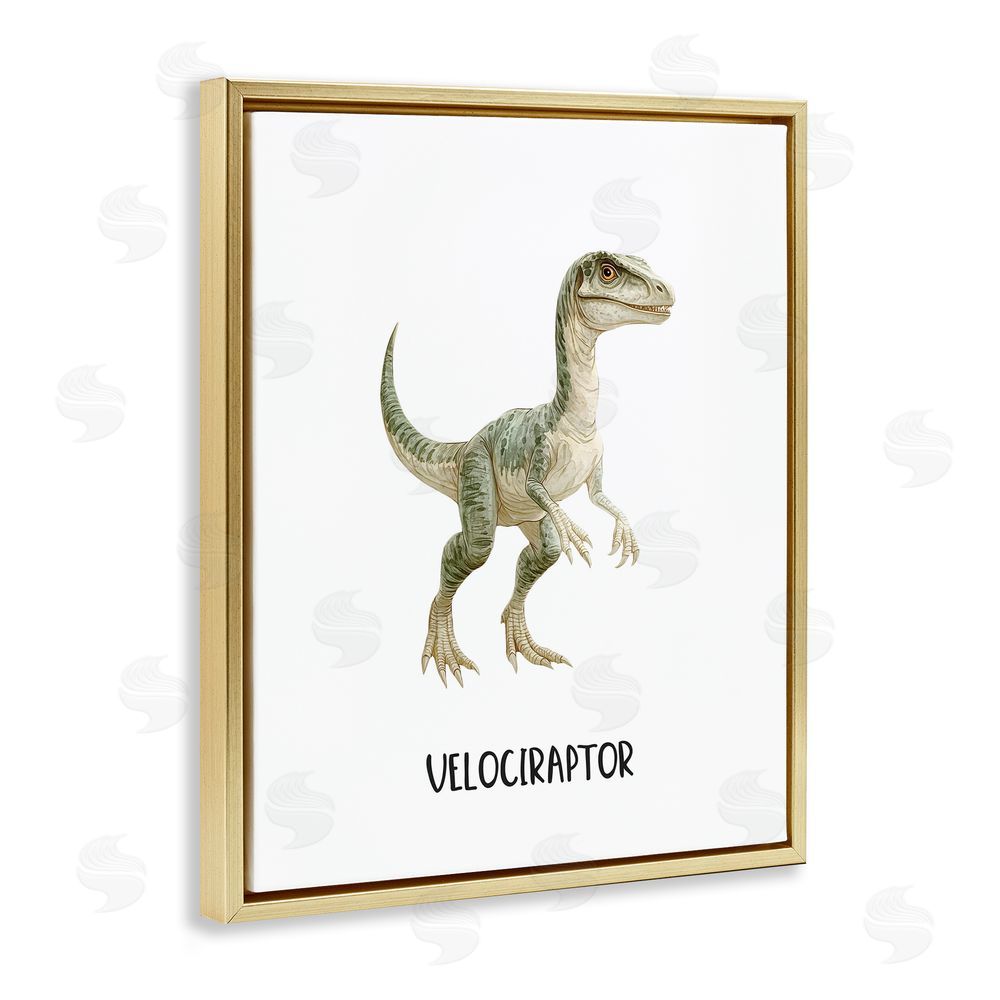 Christine Simpson Art Meet The Velociraptor Gold Floating Frame Canvas Wall Art Print