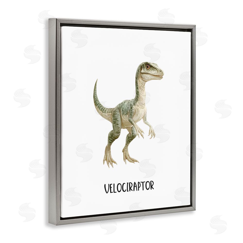 Christine Simpson Art Meet The Velociraptor Gray Floating Frame Canvas Wall Art Print