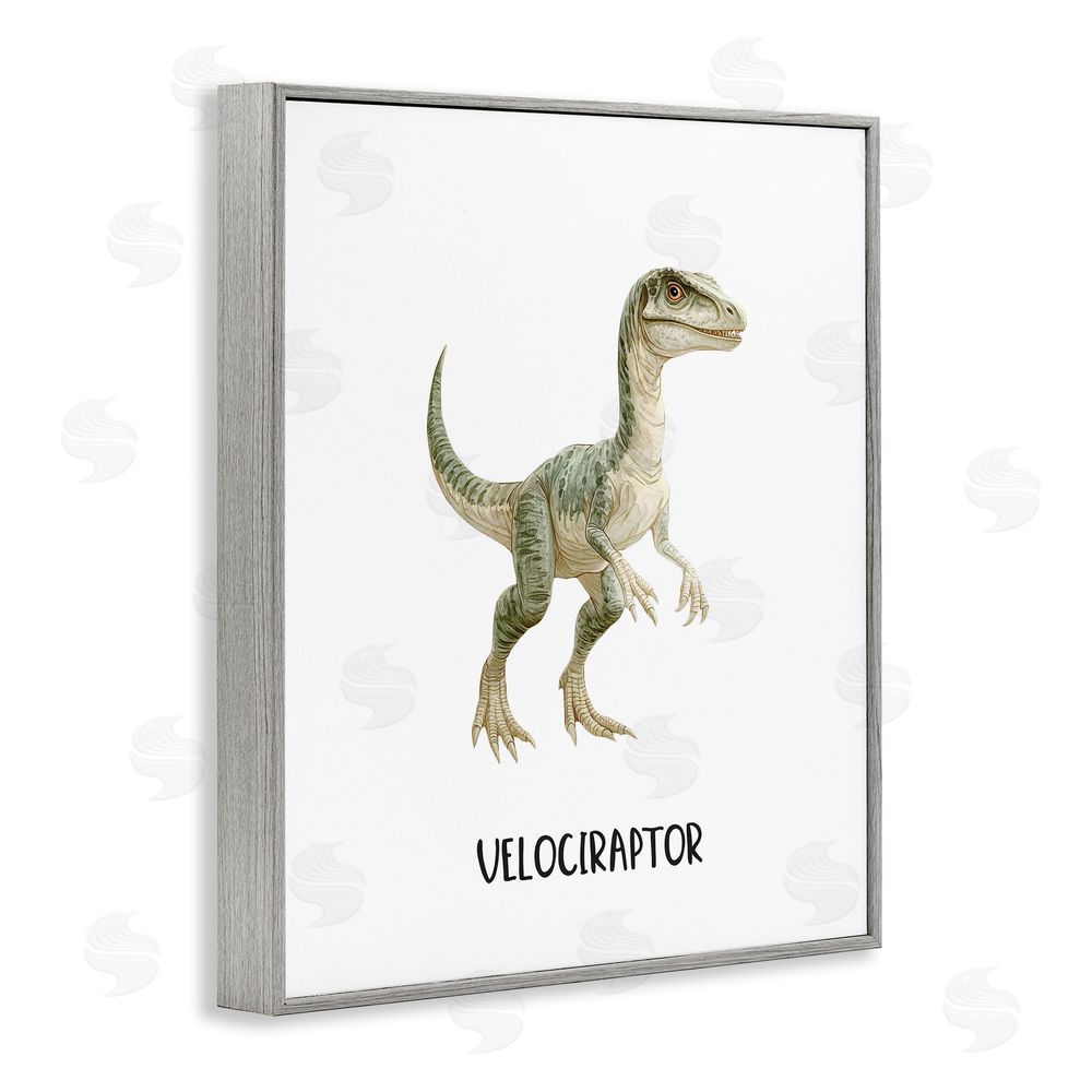 Christine Simpson Art Meet The Velociraptor Gray Framed Giclee Wall Art Print