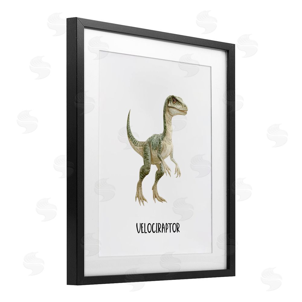 Christine Simpson Art Meet The Velociraptor Black Framed Print Under Glass with White Mat Wall Art