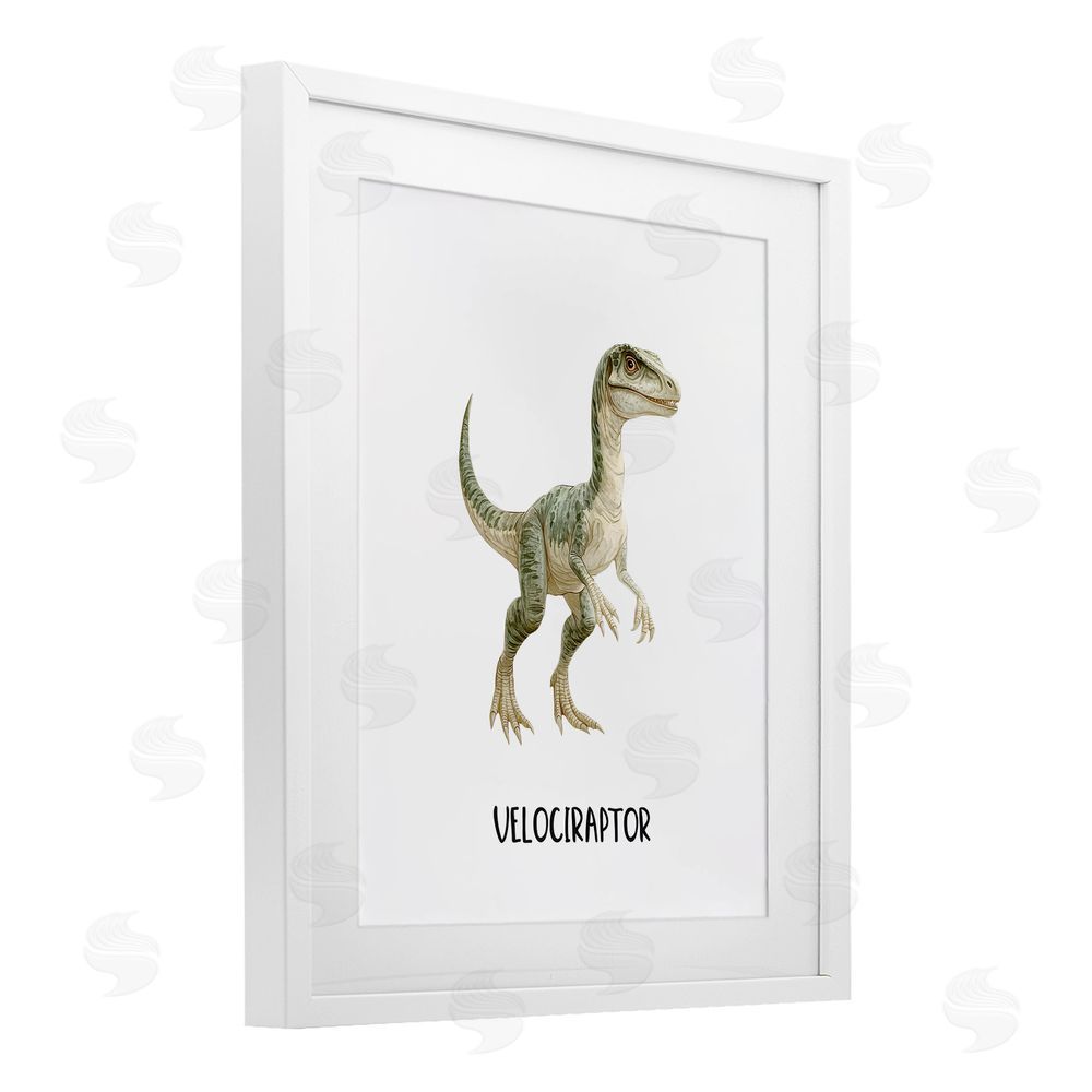 Christine Simpson Art Meet The Velociraptor White Framed Print Under Glass with Mat Wall Art