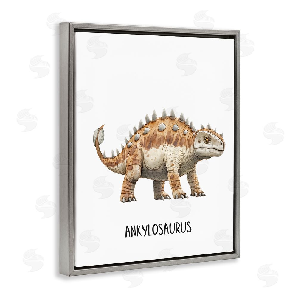 Christine Simpson Art Meet The Ankylosaurus Gray Floating Frame Canvas Wall Art Print
