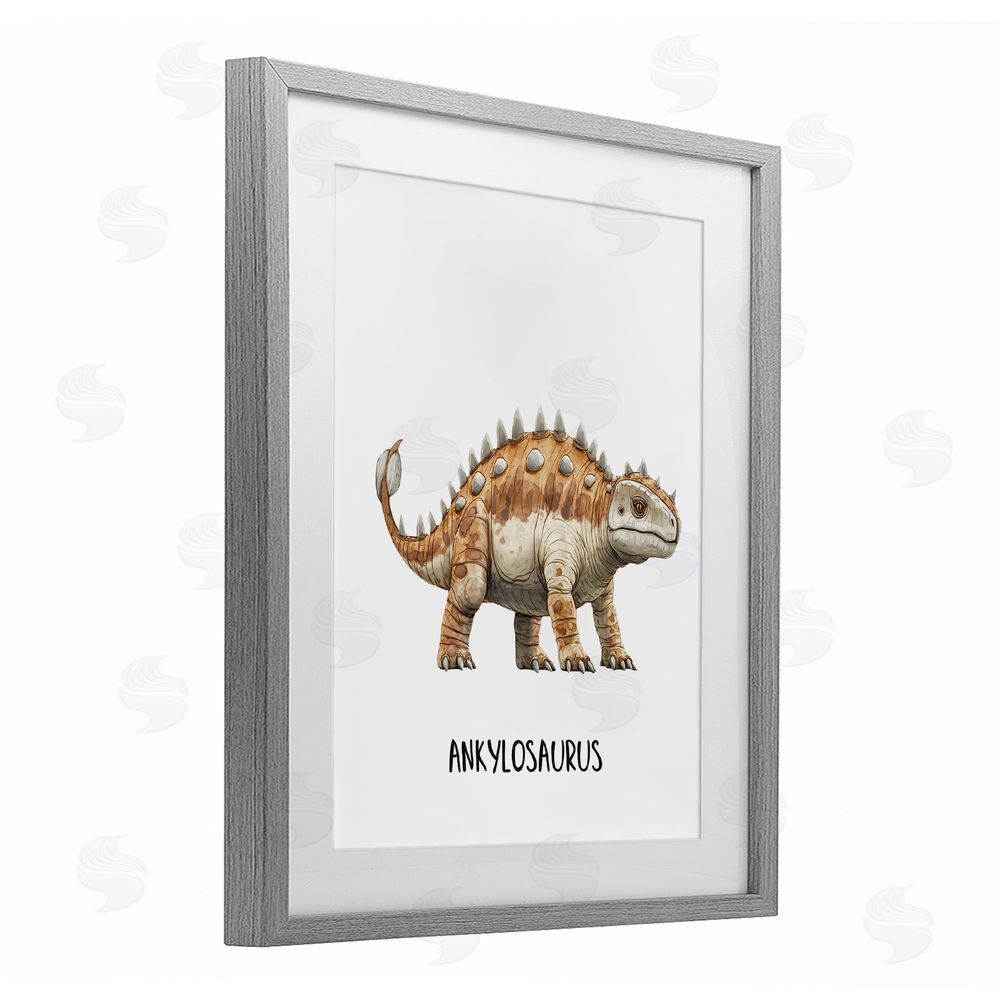 Christine Simpson Art Meet The Ankylosaurus Gray Framed Print Under Glass with White Mat Wall Art