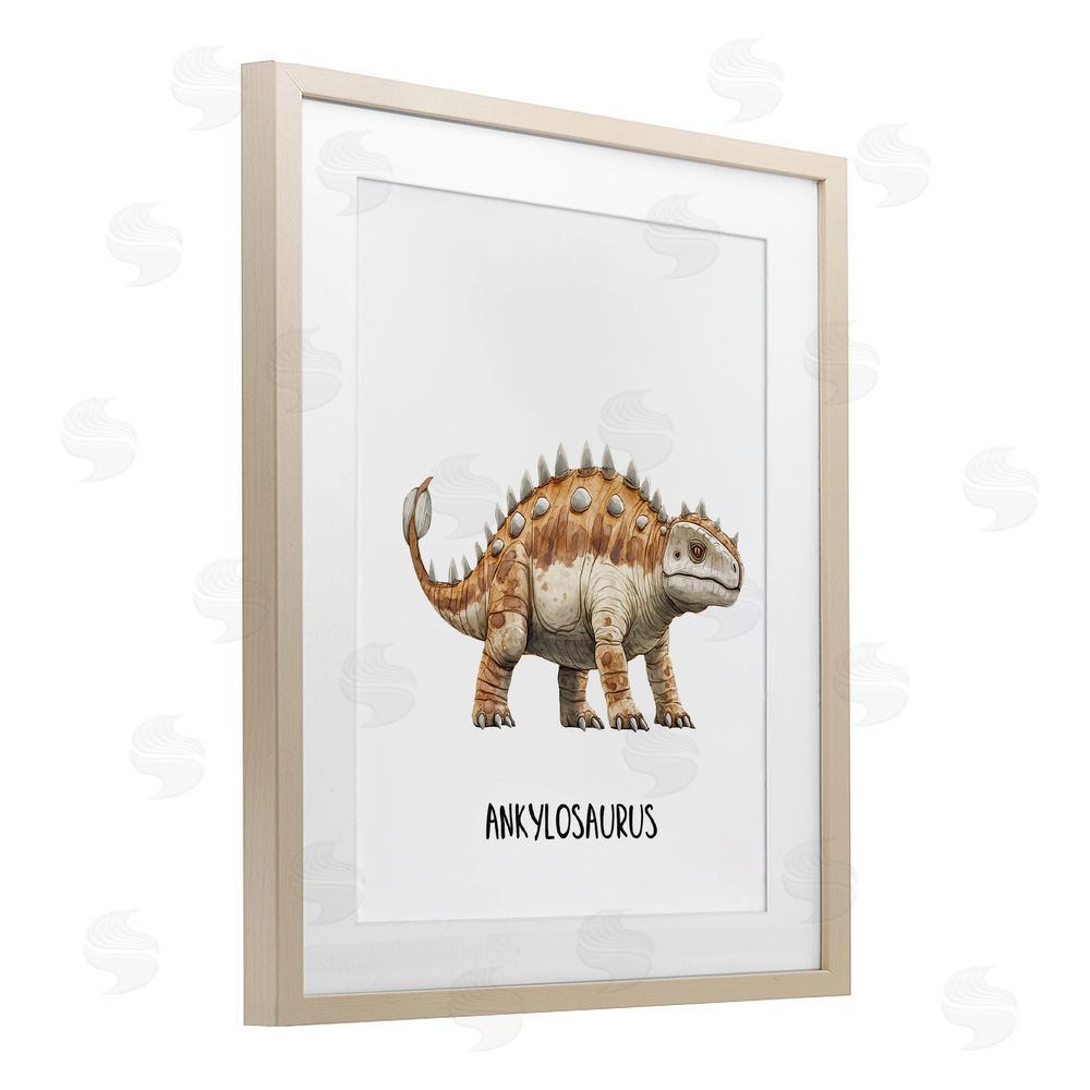 Christine Simpson Art Meet The Ankylosaurus Birch Framed Print Under Glass with White Mat Wall Art