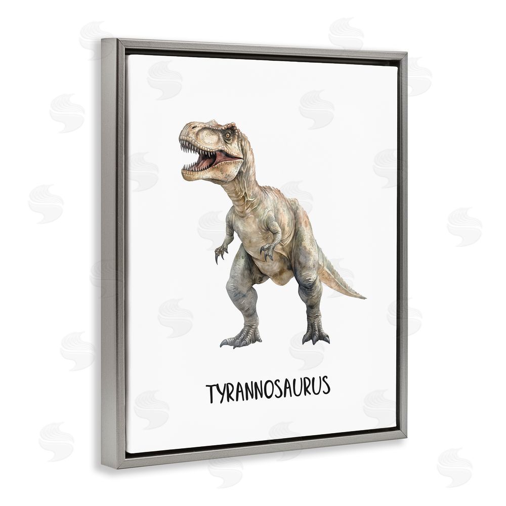 Christine Simpson Art Meet The Tyrannosaurus Gray Floating Frame Canvas Wall Art Print