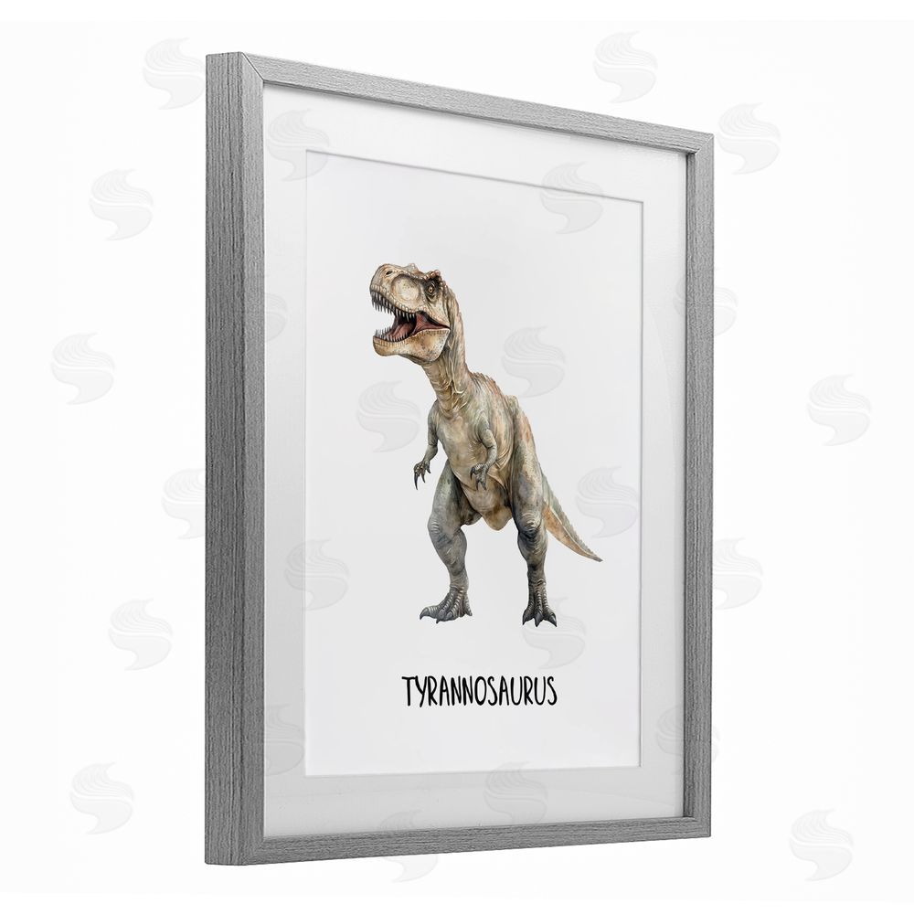 Christine Simpson Art Meet The Tyrannosaurus Gray Framed Print Under Glass with White Mat Wall Art